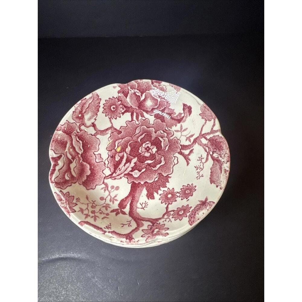 5 Vintage Johnson Brothers Red English Chippendale Fruit Bowls 5.5” Some Chips
